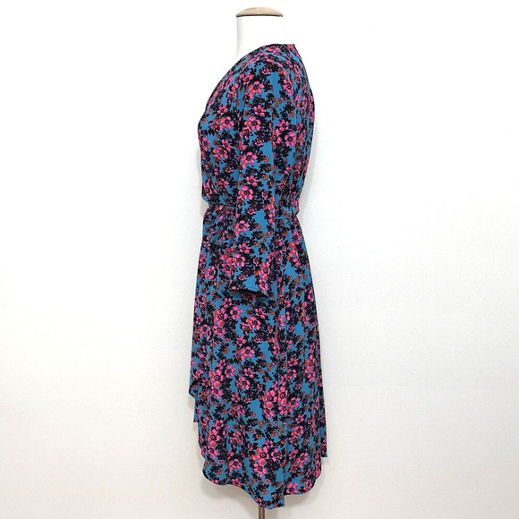 Cheztu Womens‎ Dress 12 Turquoise Blue Pink Floral Faux Wrap Ruffle Cottagecore - Picture 5 of 16